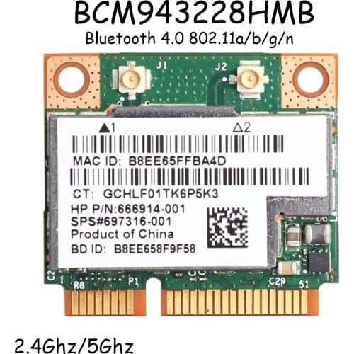 Dual Band 300Mbps BCM943228HMB Bluetooth 4.0 802.11a/b/g/n Wifi Wireless Card Half Mini PCI-E Notebook Wlan 2.4Ghz 5Ghz Adapter