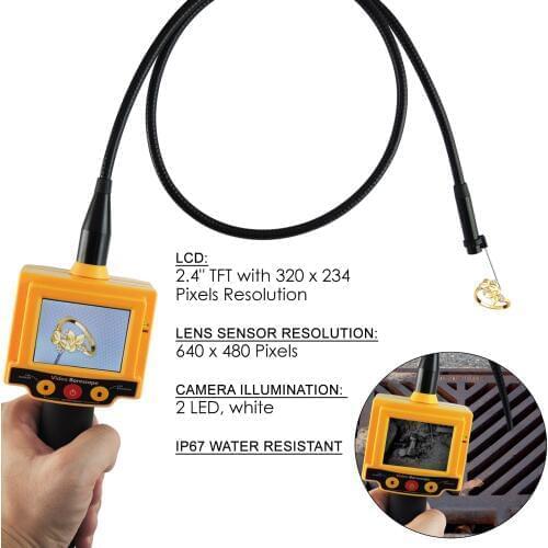 2 LED Industrial Endoscope Snakescope 2.4 inch TFT LCD Video Borescope Car Pipe Inspection 10mm Camera 180 degree Rotation