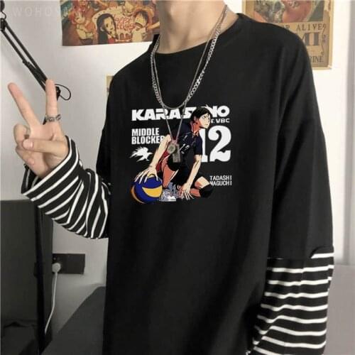 Japan Anime Haikyuu Tadashi Yamaguchi Long Sleeve T Shirts Women Men Harajuku Volleyball Club Print Summer Casual Striped TShirt