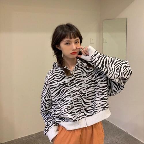 Loose Ins Casual Zebra Lazy Sweatshirt Womens Sweatshirts Japanese Harajuku Ulzzang Vintage Female Kawaii Clothing For Women
