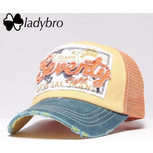 Ladybro $4.99 Women Trucker Hat Snapback Cap Mesh Hat Lovers Hat Cap Female Net Cap Male Summer Letter Cap Men Bone Male