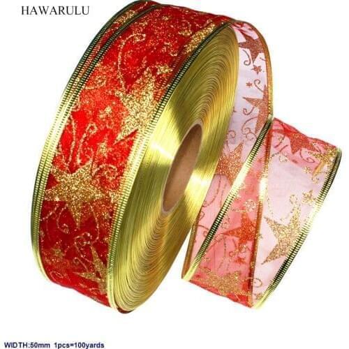 100 yards 5Cm DIY powder bronzing gardening ribbon Christmas decorations printed ribbons holiday decorations wedding decoration