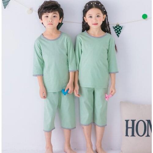 Summer Kids Pajamas Set Children Casual Loose Three Quarter Sleeve Sleepwear Boys Pyjamas Girls Cotton Clothing Nightwear Set