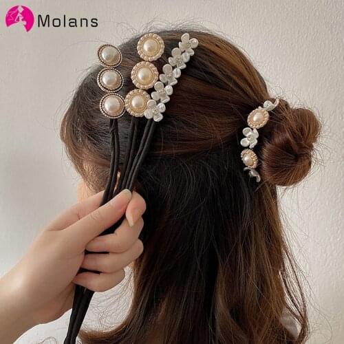 Molans Pearl Magic Bun Maker Hairband Flower Hair Band Hair Claw for Women Fashion Girls DIY Hairstyle Headband Tool Accessories