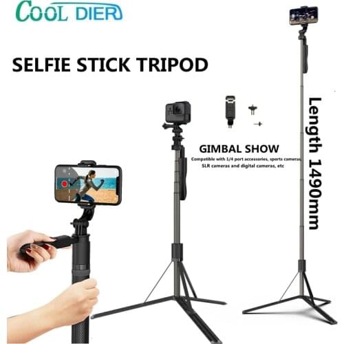 COOL DIER 1490mm Bluetooth Wireless Selfie Stick With Remote Shutter Foldable Tripod Extendable Monopod For Smart Phone