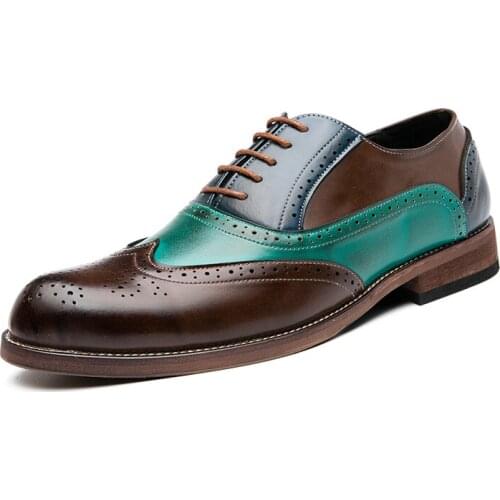 Men Leather Shoes Fashionable Contrast Color Brogue Shoes High-quality Comfortable Breathable Men Casual pu Leather Shoes