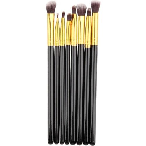 8 pcs/lot Professional Makeup Brushes Set Blending Powder Shadow Angled Eyeliner Smoked Bloom Make Up Brush Black&Golden