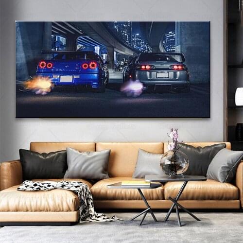Wall art frame GTR R34 VS Supra vehicle modern canvas painting HD print for living room home decor poster