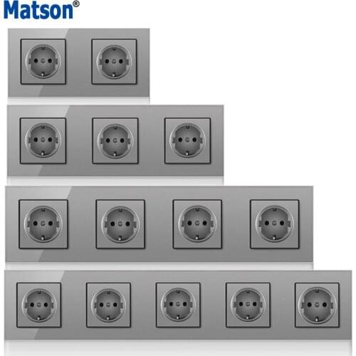 Matson Power Wall Socket Crystal Tempered Glass Panel 2/3/4Gang Grounded 16A EU Standard Electrical Triple Outlet AC110-250V