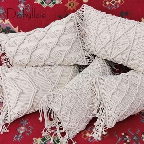 Diphylleia Macrame Cushion Cover Handmade Cotton Thread Boho Style Coussins Fashionable Home Decor Lumbar Pillow Case 30x50cm