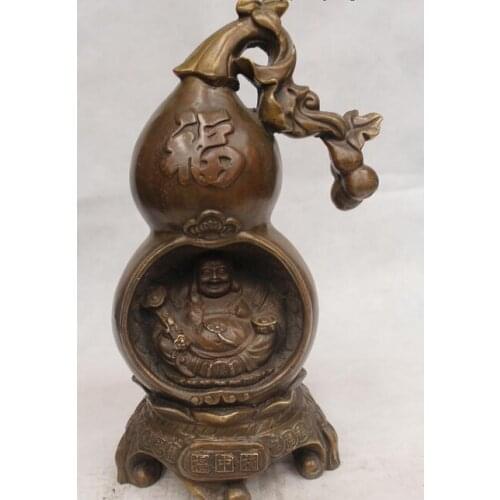 Wholesale factory 16"Chinese Folk Pure Bronze excellent Lucky Sit calabash Maitreya Buddha Statue AE1024 AB1025
