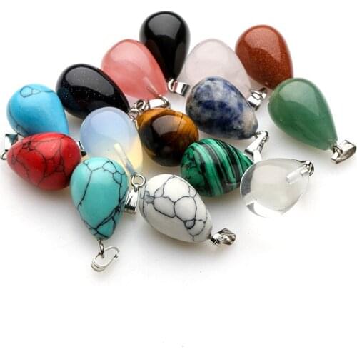5Pcs/Pack 14x21mm Water Drop Shape Necklace Pendants Natural Semi-precious Stone Crystal Aagte 15 Colors For Your Choice Round