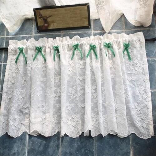 Half-curtain White Lace Flower Embroidered Wear American Style Curtain Blackout Curtain Bowknot Curtain for Kitchen Cabinet Door