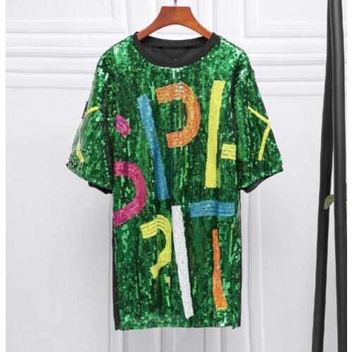 Straight Geometric Fashion Elegant High Street Round Neck Half Sleeve One Size English alphabet Sequin Cocktail Dress Party