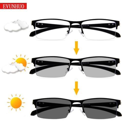 EVUNHUO Titanium Transition Sunglasses Photochromic Reading Glasses Men Hyperopia Presbyopia diopters Outdoor Presbyopia Glasses