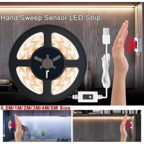 LED Closet Light Hand Sweep Sensor LED Strip LED Cabinet 1-4Pack 0.5M-5M Light LED Strip 5V USB Waterproof LED Cabinet Light