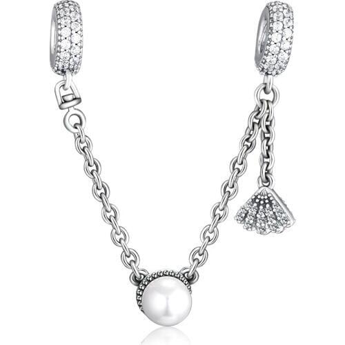 CKK 925 Sterling Silver Bead Tropical Shell & Pearl Safety Chain Charms Beads for Jewelry Making Fit Europe Bracelet kralen
