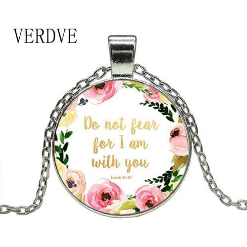 VERDVE Do Not Fear for I Am With You Necklace Isaiah 41 10 Bible Verse Necklace Floral Inspirational Jewelry Christian Gifts