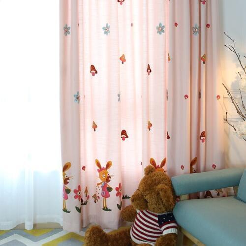 Chicity Embroidered Curtains For Living room Soft Cartoon kids curtain for Childrens room Faux linen curtain for kitchen