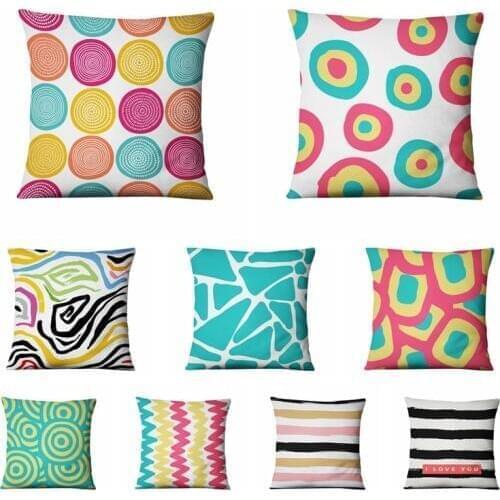 Hello Summer Colored Abstract Geometric Printed Pillowcase Thin Linen Cushion Decorative Pillows Home Decor Sofa Throw Pillow