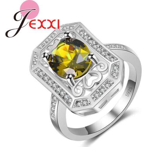 Trendy Womens Day Jewelry Gifts Luxury Round Yellow Cubic Zirconia 925 Sterling Silver Wedding Rings For Women Men