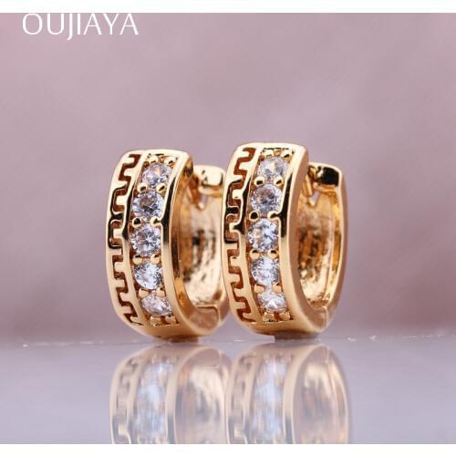OUJIAYA Hollow Micro-wax Inlay Dangle Earrings Gold color plated Natural Zircon Fashion Women Wedding Party Exquisite Luxury A35