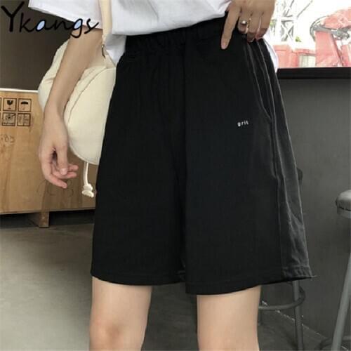 Shorts Pants High Waist Solid Shorts Pockets Fold Fashion Harajuku Vintage Pants 2020 Summer Wide Leg Loose Short Pants Women