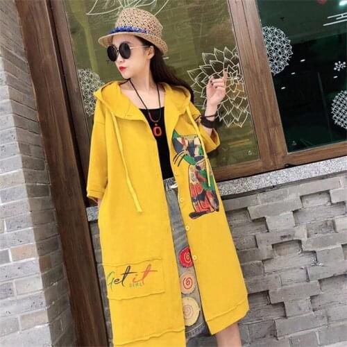 Fashion Cute Cat Print Sweatshirt Coat Office Lady Casual Loose Tops Cropped Sleeve Hoodie Jacket Women Cartoon Outerwears f1483