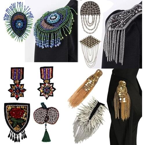 2pc Beaded Shoulder Badge Collar Fringe Fashion Tide Performance Personalized Clothing Stage Custome DIY Sewing Accessories