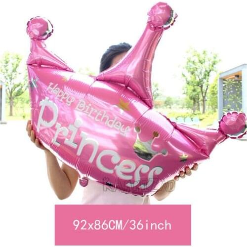 Large Pink Blue Helium Ballon Prince Princess Crown Foil Balloons Happy baby Birthday Party wedding decoration adult globos