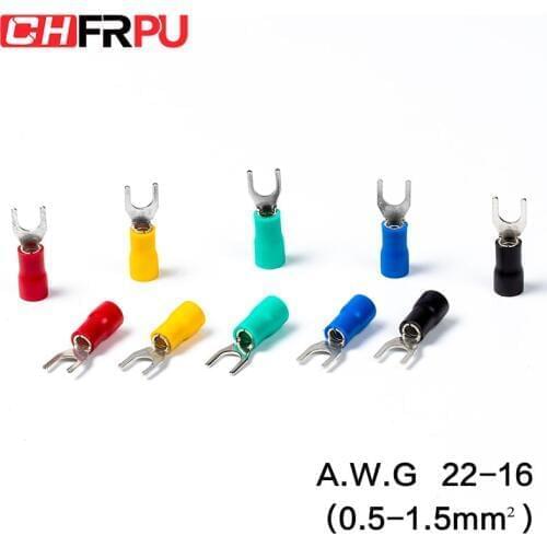 100Pcs SV series Fork Insulated Electrical Wire Crimp Terminals A.W.G 22-16 spade terminals Crimp Wire Connectors