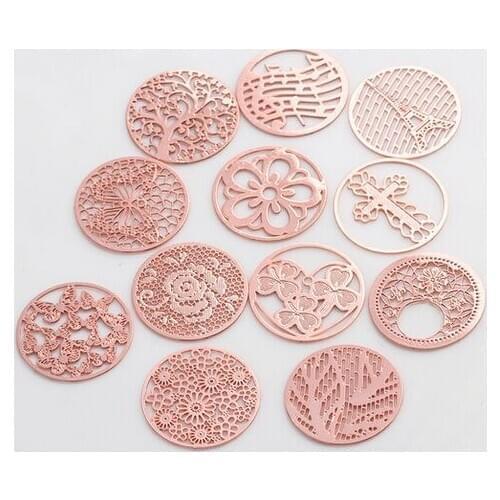 20pcs/lot Rose Gold 22MM Round Hollow Floating Window Plates Fit For 30mm Glass Magnetic Memory Locket