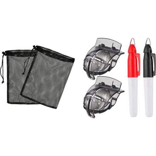 2x Nylon Mesh Nets Bag Pouch Golf Tennis & 2set Golf Ball Line Marker Golf Ball Liner Golf Ball Marker Line Drawing Tool