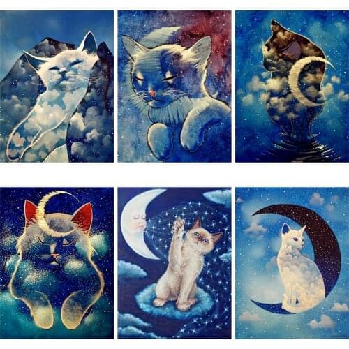 5D Diamond Painting Kits for Adults Cartoon Cat Cross Stitch Embroidery Diamond Mosaic Full Drill Rhinestones Art for Home Decor