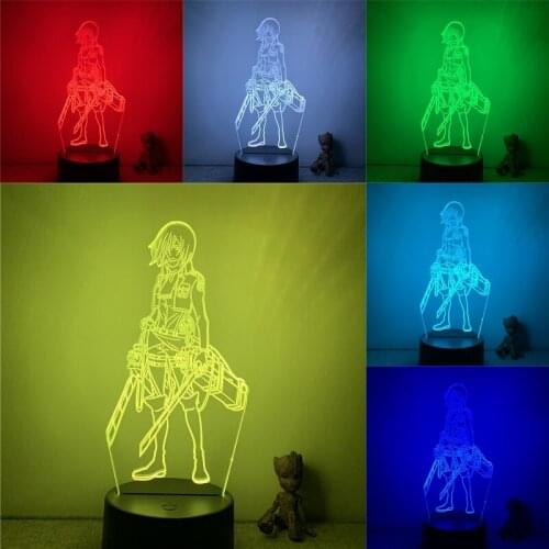 8th 3D Lamp Action Figure Attack on Titan Mikasa Ackerman Fighting LED NightLight 7 Colors Touch Table Decor Night Light Model