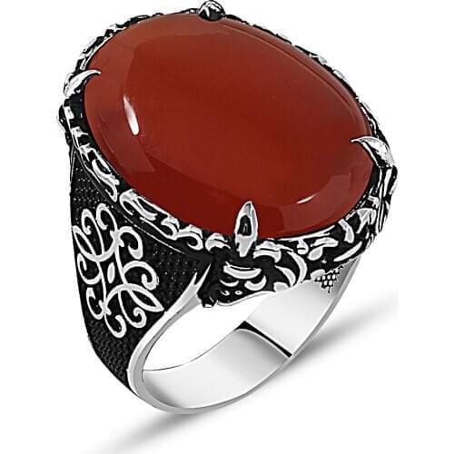 925 Sterling Silver Ring for Men with Red Agate Stone Vintage Gift Jewelry Fasion Onyx Agate Zircon Men Rings
