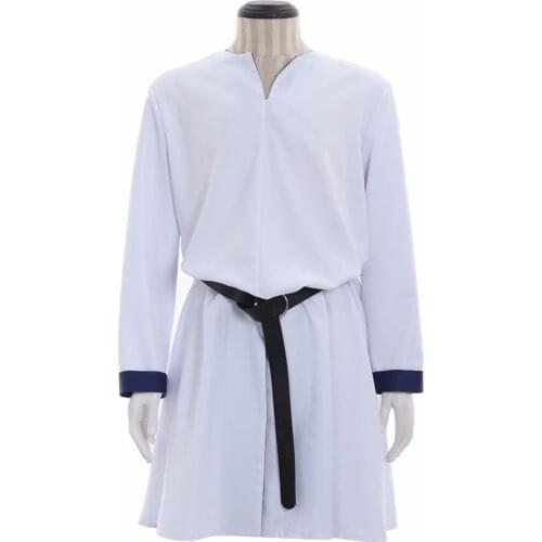 White and Blue Lined Viking Tunic Medieval Mens Tunic Adult Mens Autumn Tunic Costume Mid Long Jacket Dress With Belt L0516