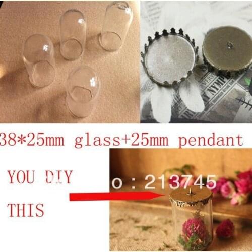 Free ship!Lovely Creative Fashion NEW Hot 38*25mm Glass Ball Dome Cover Vial With 25mm Pendant Stereo Sense Is Strong