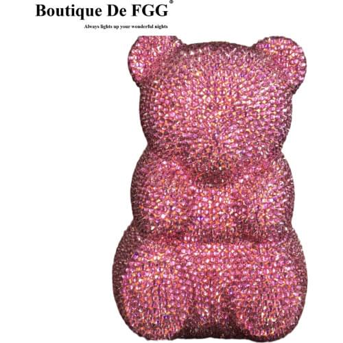 Boutique De FGG Novelty MINI Teddy Bear Animal Women Crystal Clutch Bags Party Cocktail Rhinestone Handbags Evening Clutch Purse