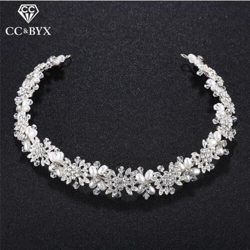 CC Headband Hairbands Crown Full Rhinestone Beads Pearl Engagement Wedding Hair Accessories For Bridal Jewelry Handmade hx146