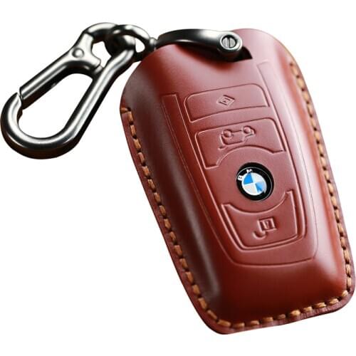 Car Key Fob Cover Key Case for Genuine Leather Protector Keychain with BMW Key 3 Series 5 Series X3 4Buttons Key Fob Cover Case