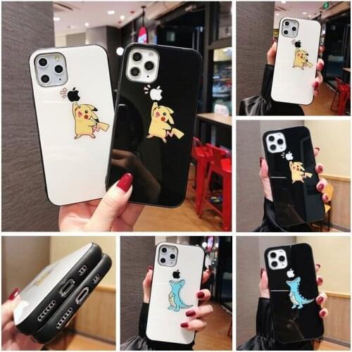 Pokemon Pikachu tempered glass phone case for iPhone 11 Pro Max mini 7 8 plus XR X XS MAX SE Simple fashion shockproof shell