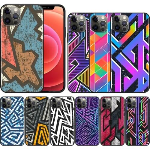 Cool Colour Aesthetic Geometric Phone Case For iPhone 11 13 12 Pro Max XS XR X 8 7 6s 6 Plus 5 5S SE Black TPU Silicone Cover