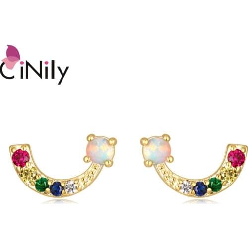 CiNily Exquisite Geometry Shape Opal Silver Plated Stud Earrings for Party Birthday Gift Fine Jewelry Earring OH4764