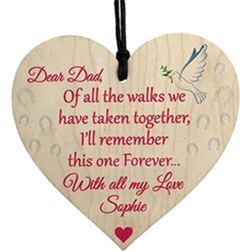 Wooden Heart-shaped Wood Craft Commemorating father plaque sign Special Christmas Home DIY Tree Decoration Dad Small Pendant