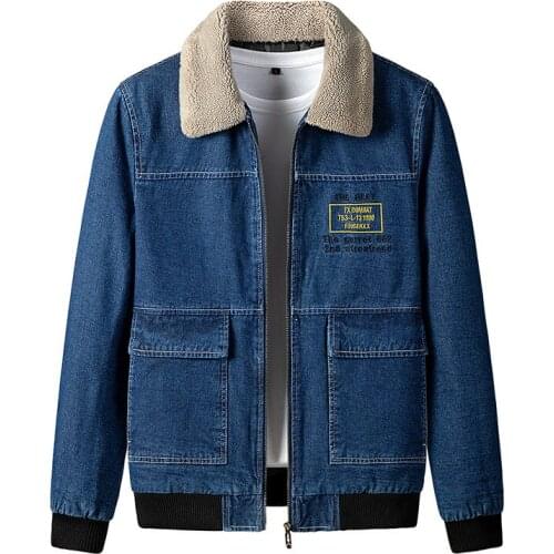 Men Cotton Denim Jacket Winter Jean Outerwear Warm Lapel Fur Collar Coats Men Large Size Thicker Winter Denim Embroidery Jackets