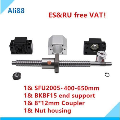 ES&RU free VAT! C7 rolled ball screw SFU2005 set :швп 2005 lead screw+ballscrew ballnut+nut housing+BK/BF15+coupler CNC parts
