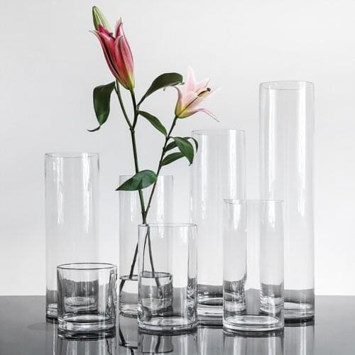 Europe Glass Vase Transparent Clear Straight Cylinder Terrarium Glass Containers Flower Vases Wedding Vase Fashion Home Decor