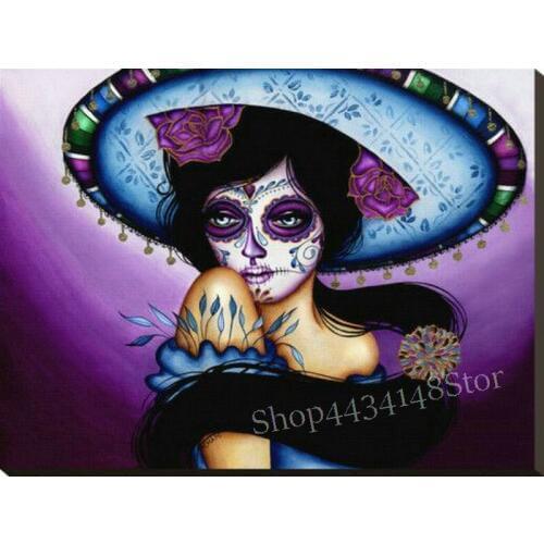 Full square drill skull woman 5d diy diamond painting woman picture rhinestone crystal mosaic decoration sticker
