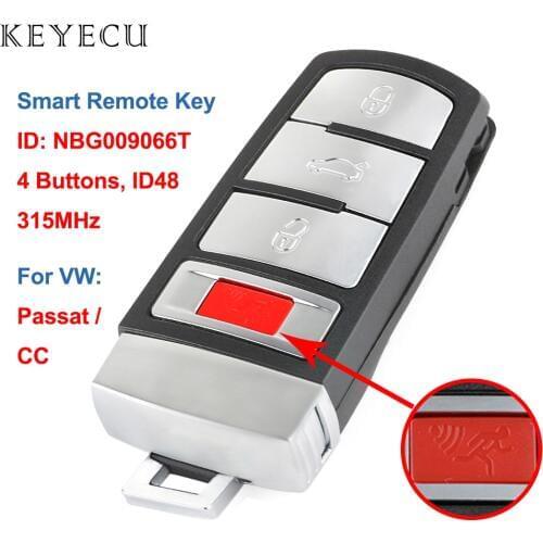 Keyecu Smart Remote Car Key Fob 4 Buttons 315MHz ID48 for VW Passat 2006 2007 2008 2009 2010 2011 2012 2013 for CC, NBG009066T